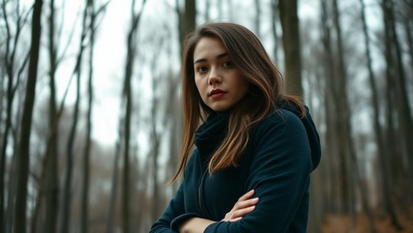 Young woman thinking in a Connecticut forest related to medical debt.