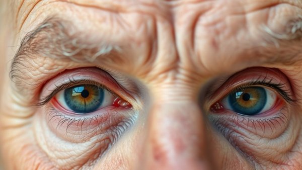 Close-up of aging eyes showing texture changes.