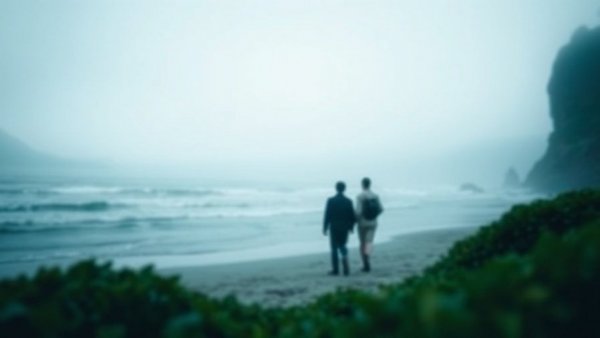 Misty beach walk, serene landscape in real menopause stories context.