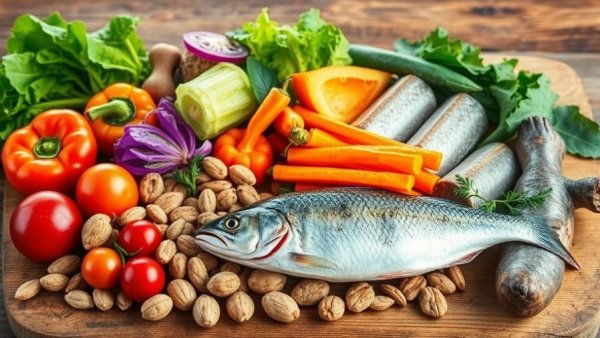 Nutrient-rich foods supporting thyroid health on a wooden table.