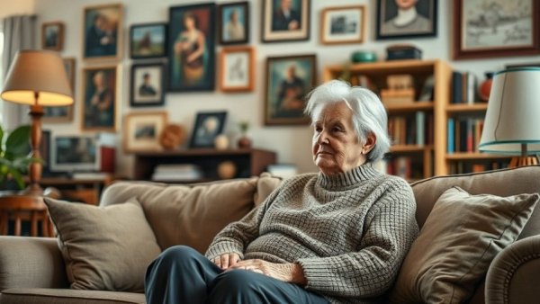 Thoughtful elderly woman in a cozy living room, reflecting Colorado vaccine policy changes.