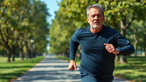 Middle-aged person running towards midlife transformation goals.