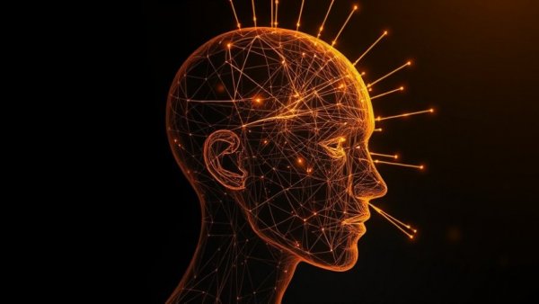 Futuristic neural activity visualization with radiating lines, digital concept