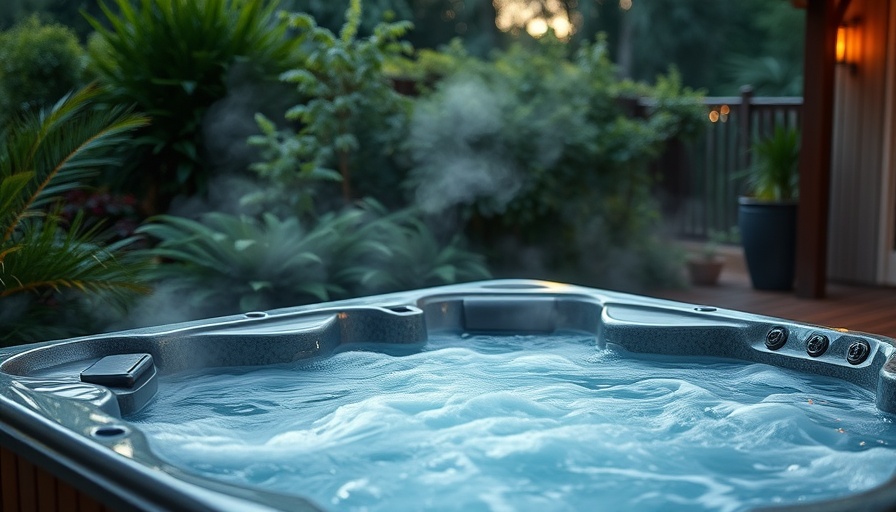 Luxury hot tub in garden setting, steam rising