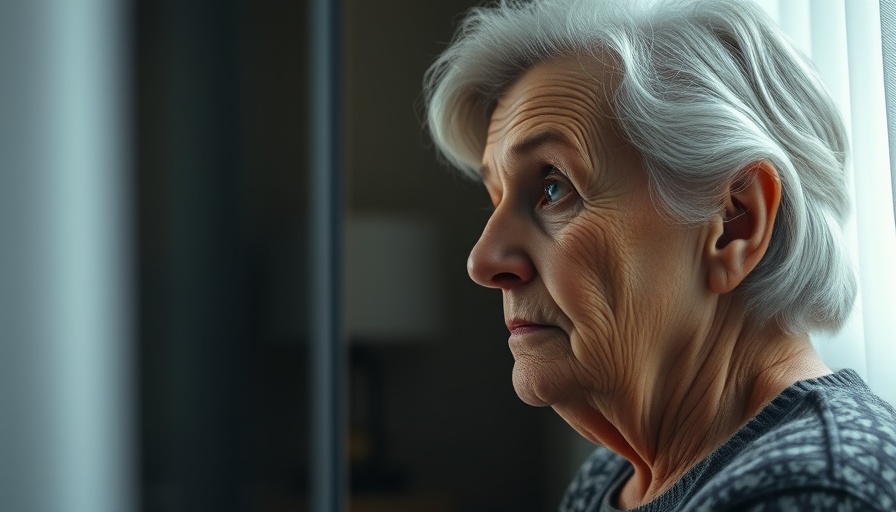Elderly woman gazes out window, hearing loss and memory decline.