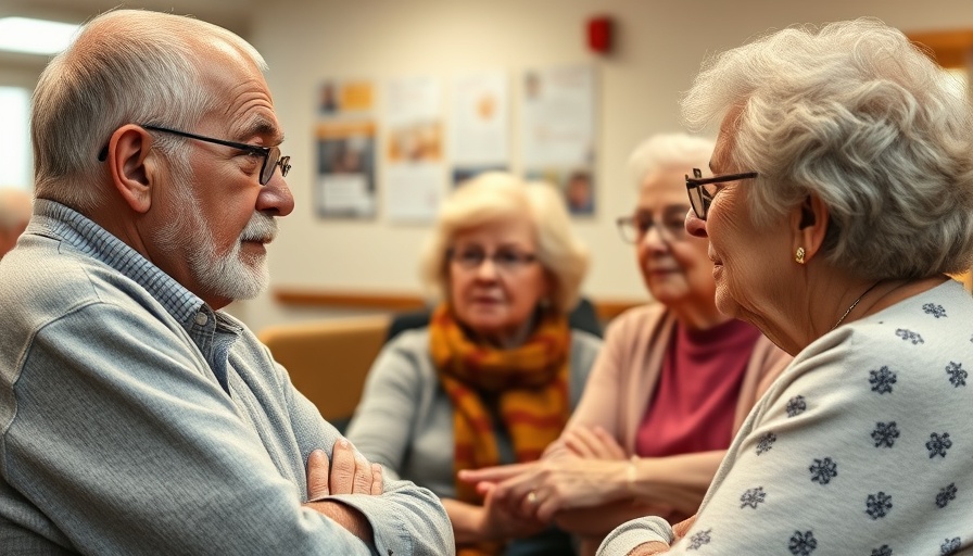 Older adults discussing health in a community center, HIV surge among older adults.