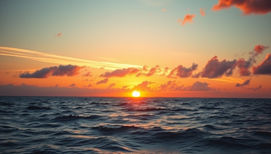 Serene sunset over ocean highlighting warm hues and tranquility.