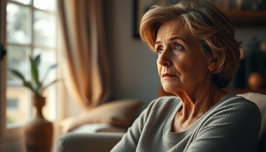 Menopause effects on mental health depicted with a thoughtful woman.