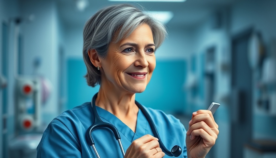 Middle-aged nurse adjusting stethoscope in hospital, focusing on menopause and occupational health.