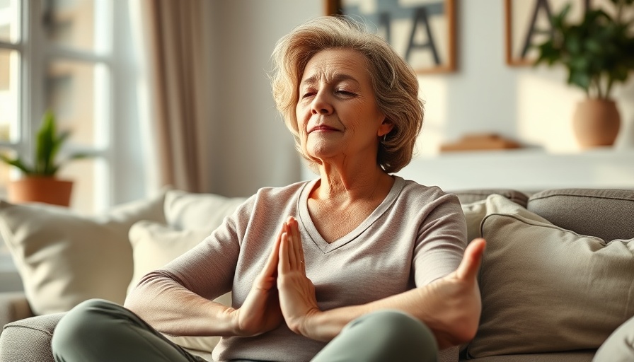 Middle-aged woman practicing mindfulness as part of cognitive behavioural therapy for menopause relief.