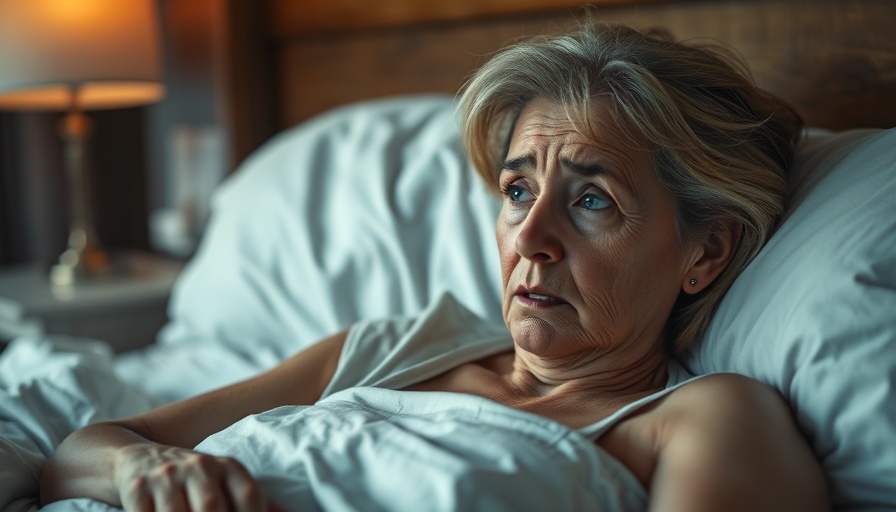 Middle-aged woman experiencing menopause sleep challenges in bed.