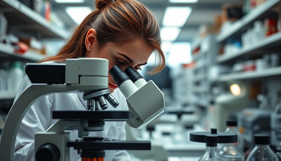 Female scientist in a lab using a microscope.