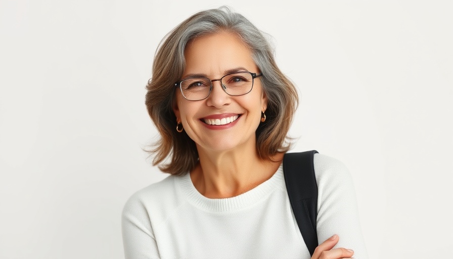Confident woman smiling, strength training for menopause focus.