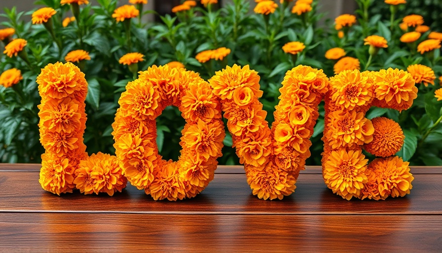 Navigating Menopause: Love spelled with marigolds on a wooden table.