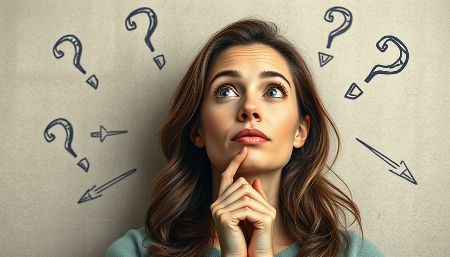 Curious woman questioning perimenopause with doodle arrows.