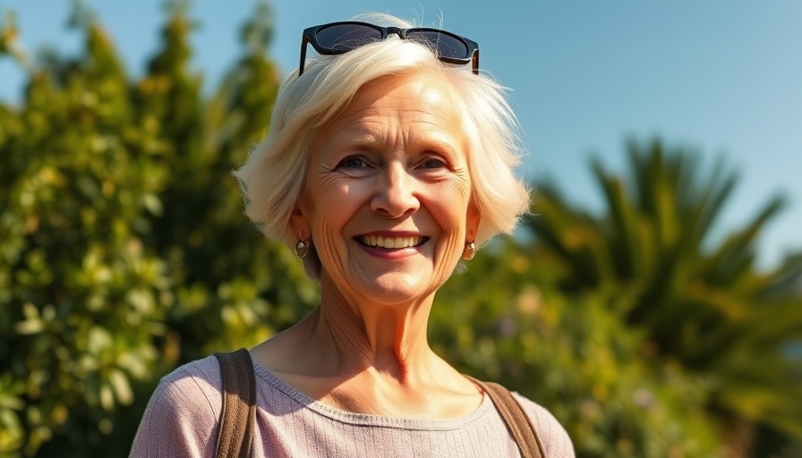 Transformation during menopause: joyful woman outdoors with inspiring text.