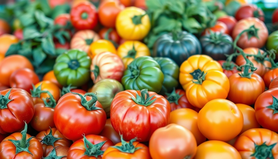 Vibrant heirloom tomatoes at a market, ideal for anti-inflammatory gazpacho soup.