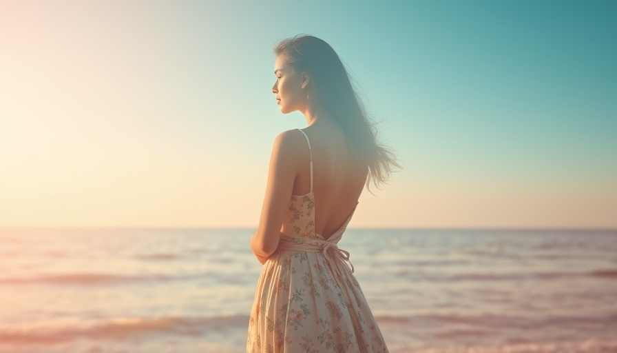 Dreamy vintage-style photo of woman by the sea, pastel colors.