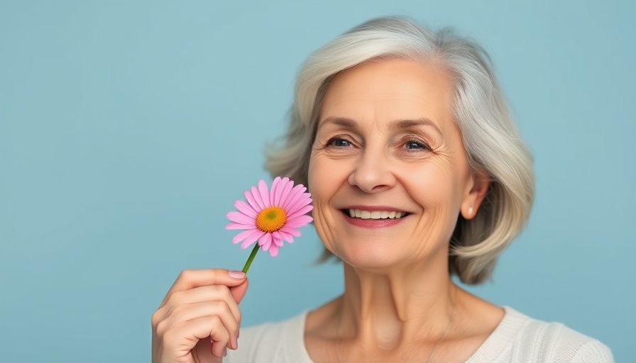 Confident older woman with daisy flower, symbolizing UK menopause perceptions.