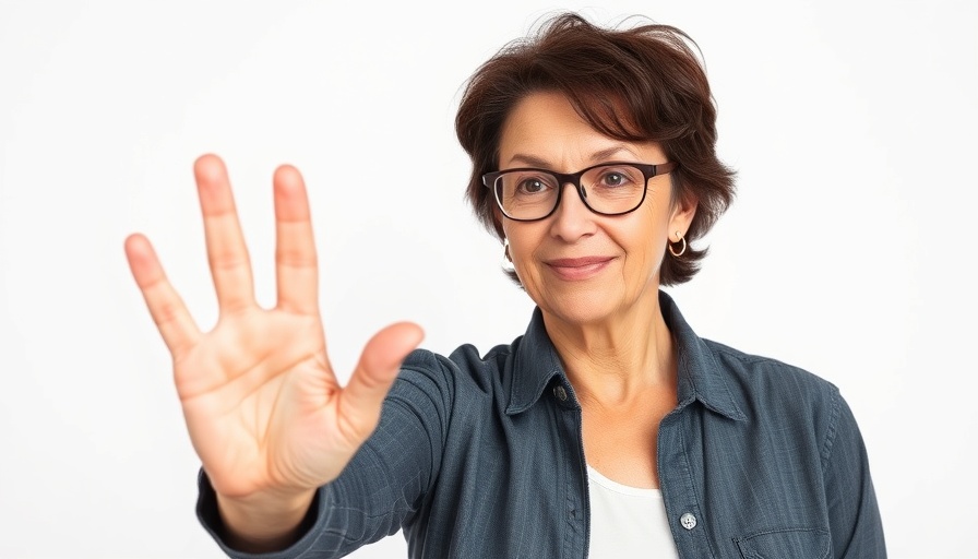 Middle-aged woman gesturing stop, highlighting hormones sabotaging weight loss after 40.