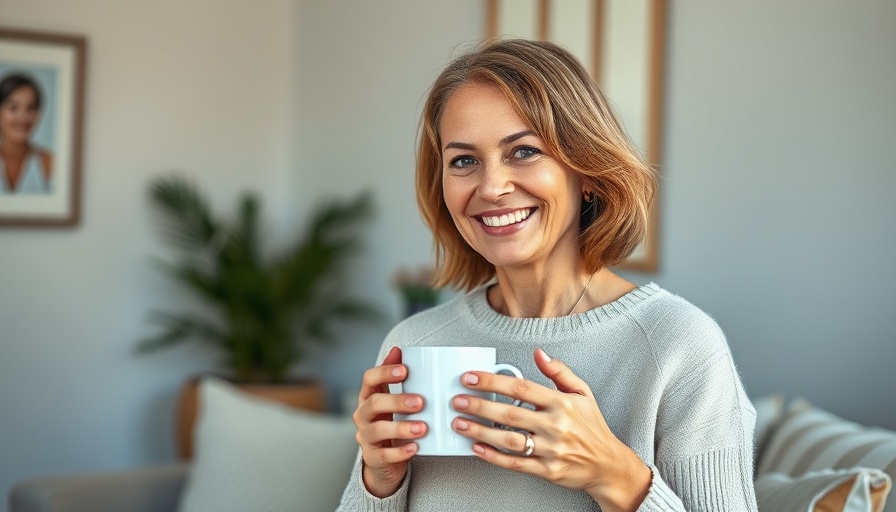Smiling woman promoting health for women over 40, not losing weight in midlife.