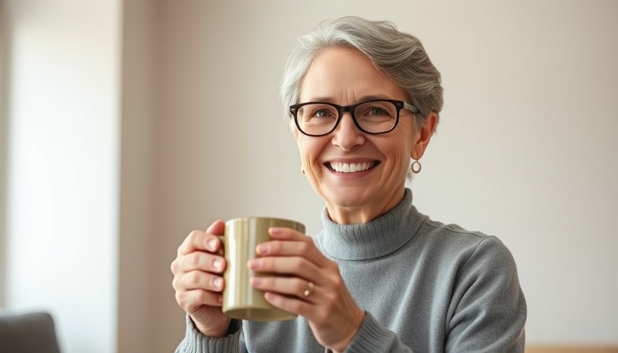 Middle-aged woman holding a mug, promoting wellness for women over 40.