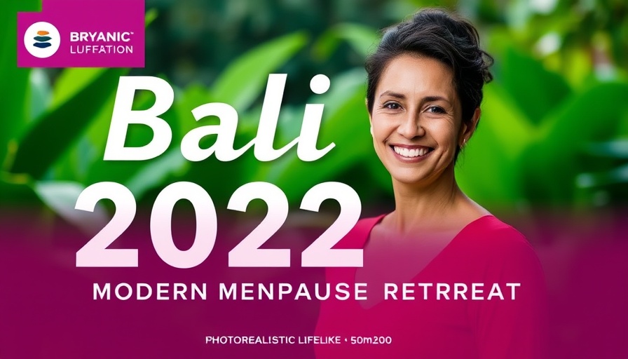 Modern Menopause Retreat Bali promotional graphic with smiling woman.