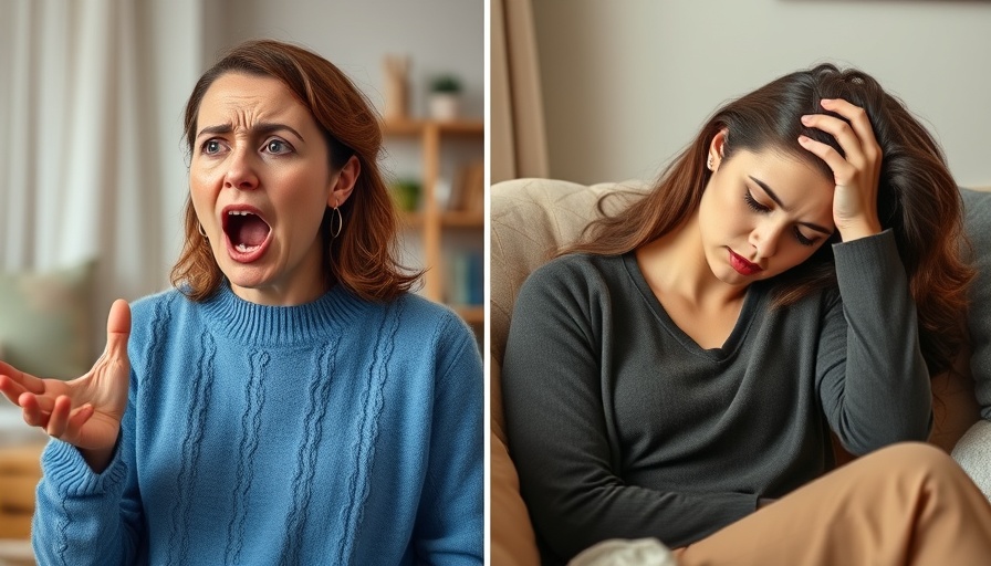 Contrasting emotions of menopause rage: a woman yelling and another looking overwhelmed.