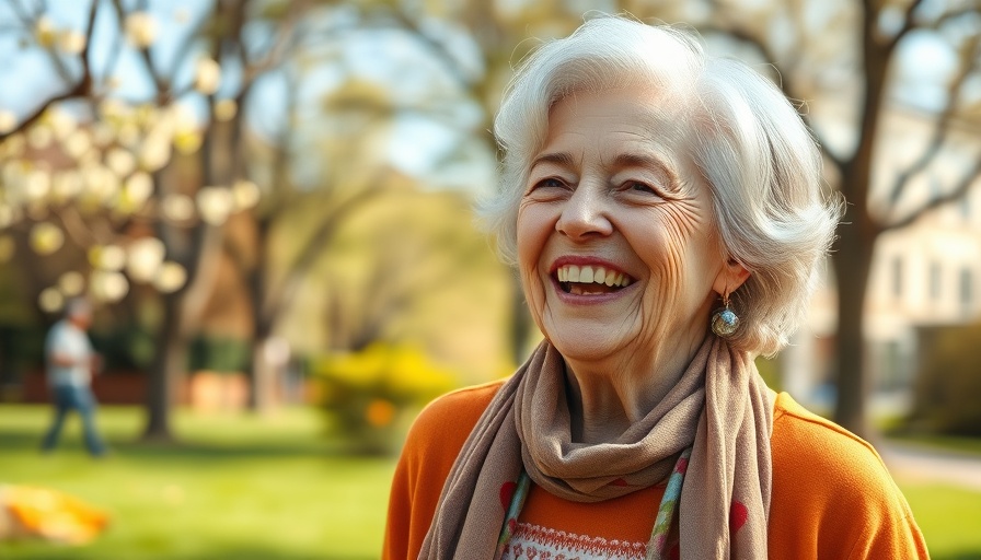 Joyful older woman smiling in a sunny park, signifying post-menopausal zest.
