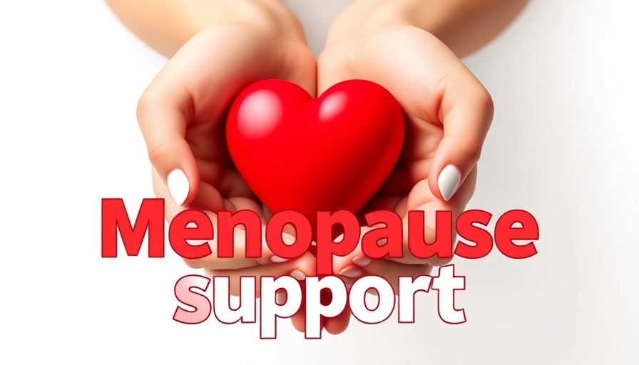 Graphic depicting menopause support with hands and heart symbol.
