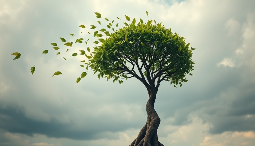 Tree shaped as human head losing leaves, symbolizing aging