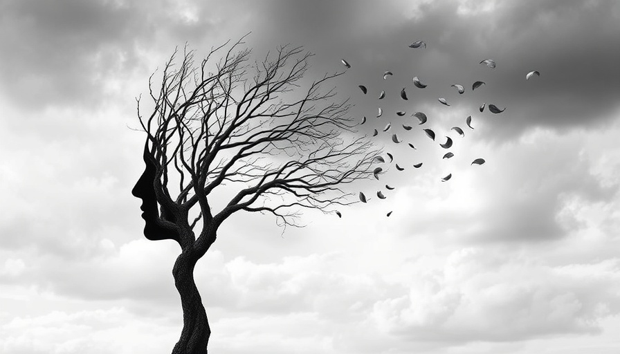 Silhouette tree shaped like a human head with leaves blowing away, symbolizing how early puberty accelerates aging and disease.