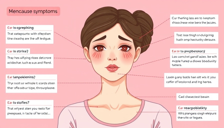 Understanding Perimenopause Symptoms illustrated with a female figure and text labels.