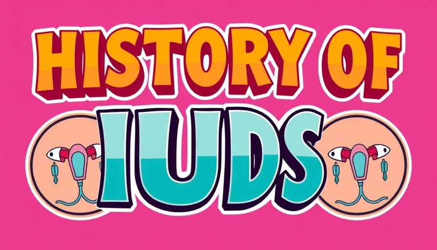 Retro-style text featuring 'History of IUDs' with IUD illustrations.