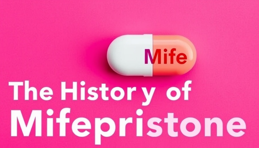 Graphic of Mifepristone history with pill icon and text