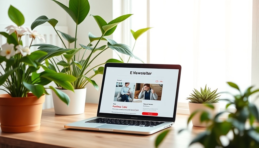 E-newsletter displayed on a laptop in a serene workspace.