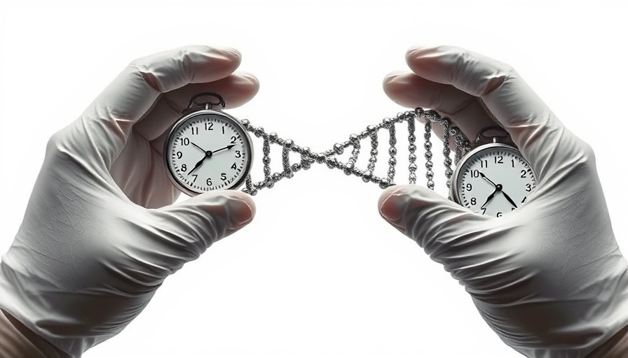 DNA strand made of clocks symbolizing genes of aging, 400 genes behind accelerated aging concept.