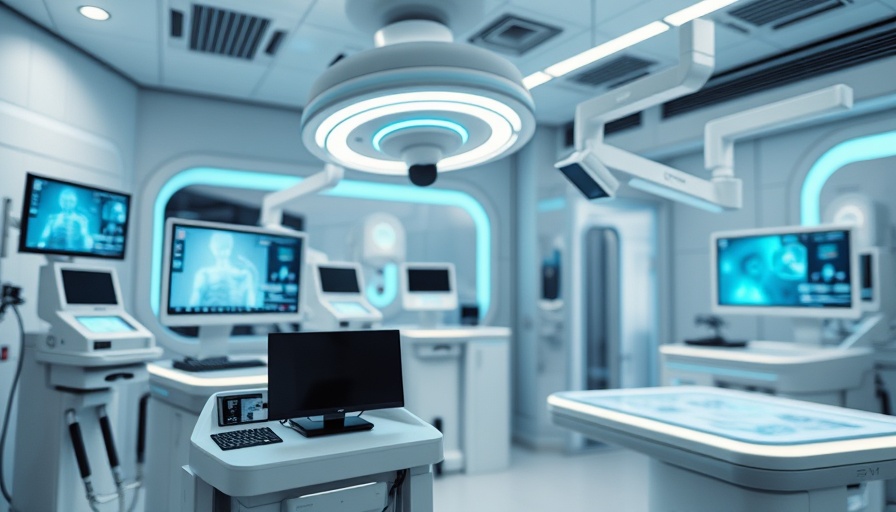Futuristic digital healthcare setup in a modern clinic.