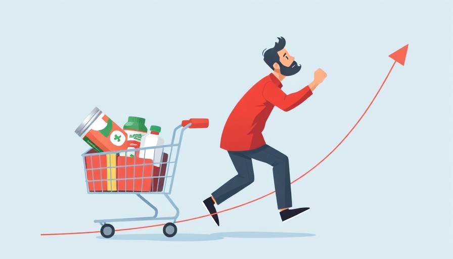 Illustration of rising health insurance premiums with a man pushing a cart.
