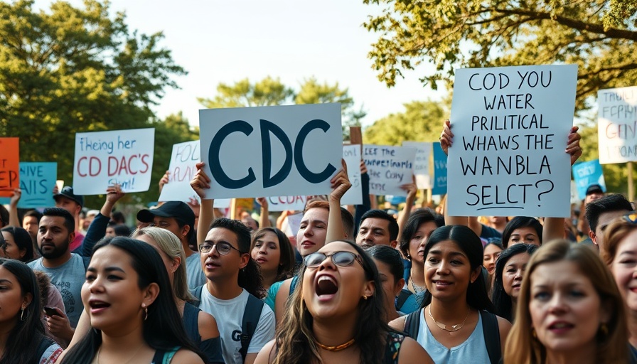 Crowd protesting political interference in the CDC, holding supportive signs.