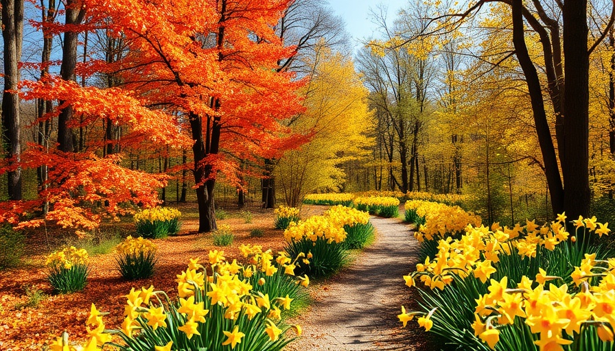Menopause symptoms change with the seasons visualized through autumn and spring landscapes.