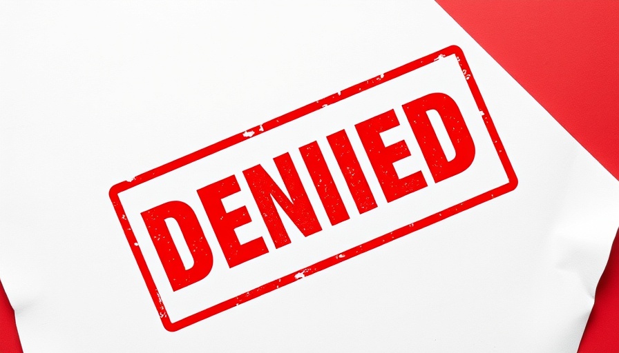 Red 'DENIED' stamp indicating insurance denial, abstract background.