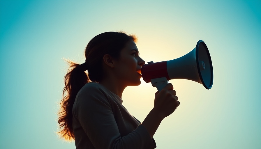 Woman with megaphone against blue sky symbolizing New Menopause Medications PBS outreach.