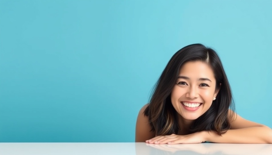 Smiling woman leaning on table, representing HRT alternatives for menopause