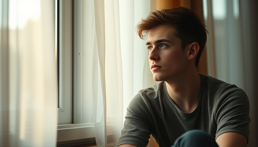 Young man contemplating organ donation ethics by window