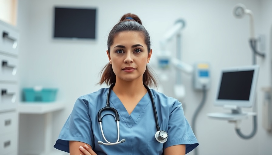 Healthcare worker seated in exam room amid surge in uninsured healthcare Texas.