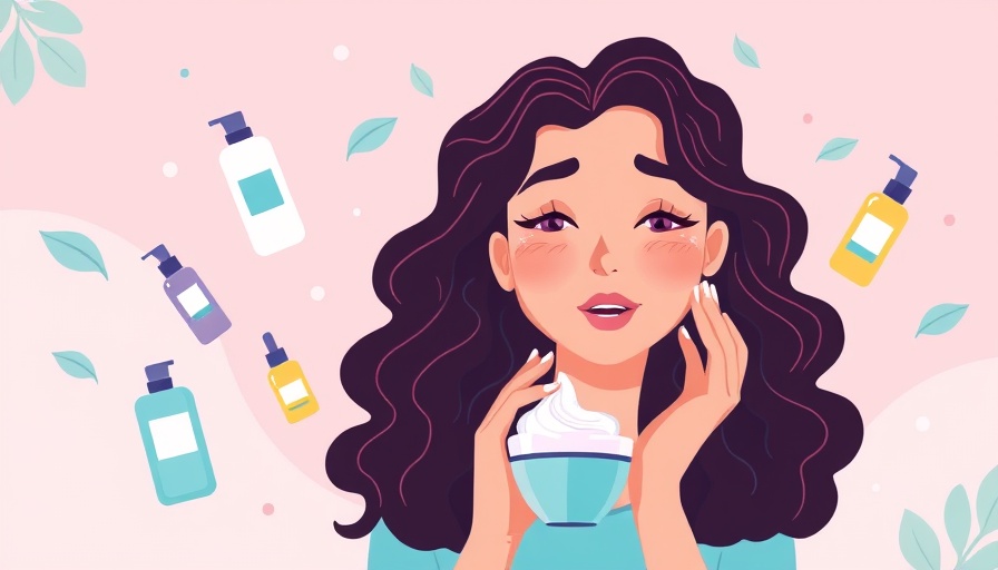 Illustration of perimenopause skin and hair changes with skincare products.
