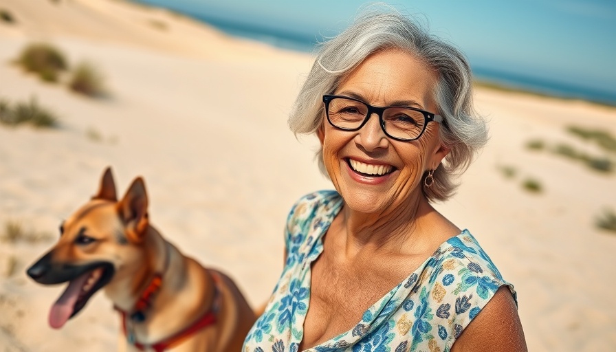 Menopause transformation success story: older woman on beach.