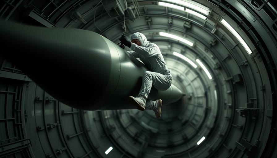 Technician inspecting nuclear missile inside silo.
