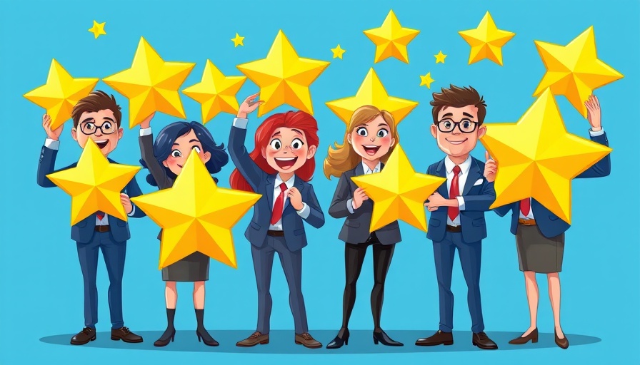 Cartoon business team holding stars, representing customer success vs. account management.